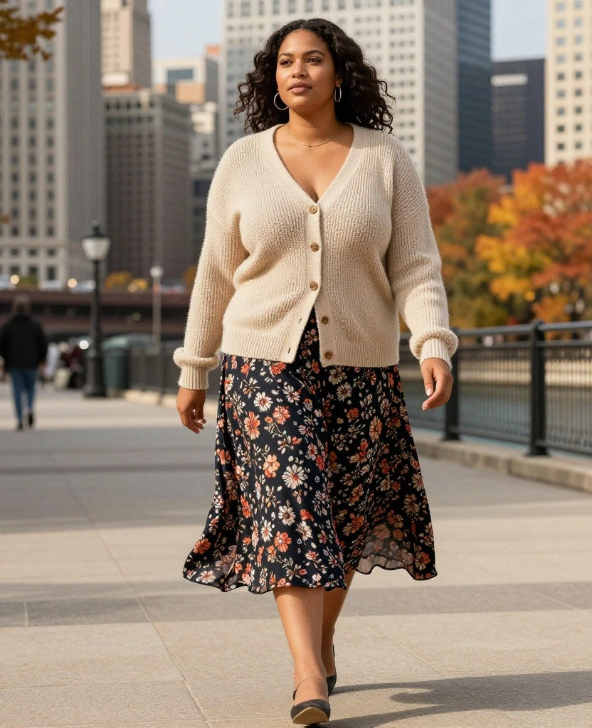 14 Comfy and Cute Outfits for Laid-Back Days in Chicago This October! 59 What to Wear in Chicago in October 14 Comfy and Cute Outfits for Laid-Back Days in Chicago This October! - 9. Cozy Cardigan & Midi Skirt 1