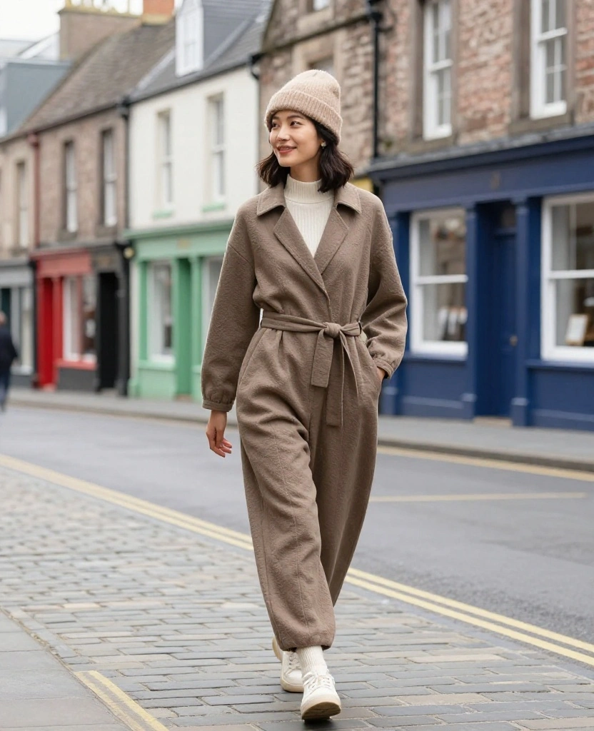 14 Travel Outfits That Will Keep You Cozy in Scotland This October (Spoiler: #5 Is a Must!) 43 What to Wear in Scotland in October 14 Travel Outfits That Will Keep You Cozy in Scotland This October (Spoiler: #5 Is a Must!) - 7. Warm Hat & Casual Jumpsuit 1