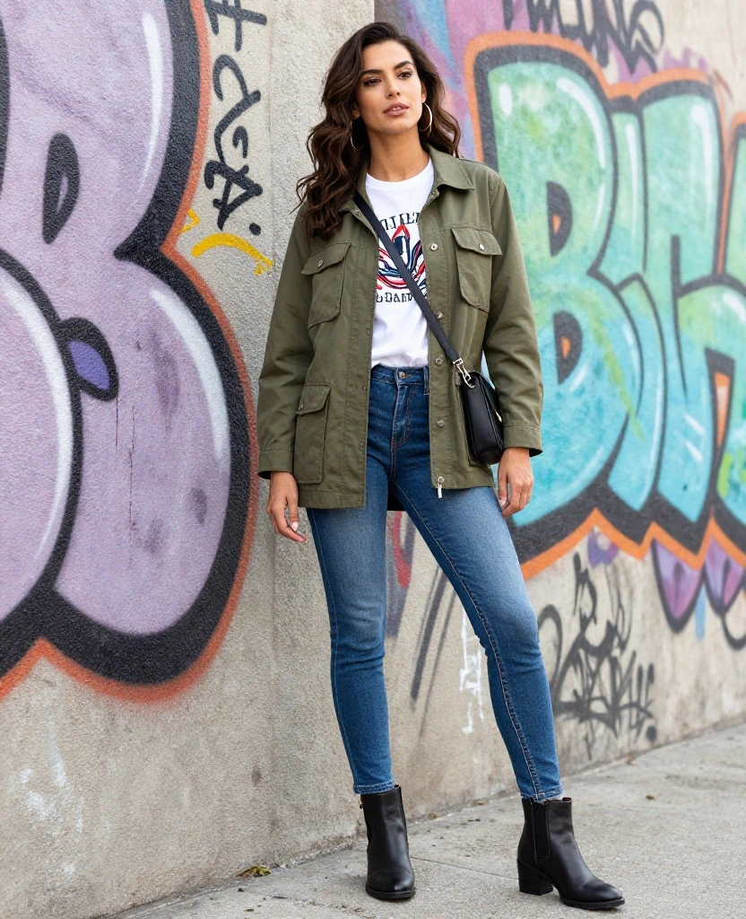 15 Stylish Outfits for Your California Trip This October (You Won't Believe #7!) 57 What to Wear in California in October 15 Stylish Outfits for Your California Trip This October (You Won't Believe #7!) - 9. Trendy Layering with a Utility Jacket 1