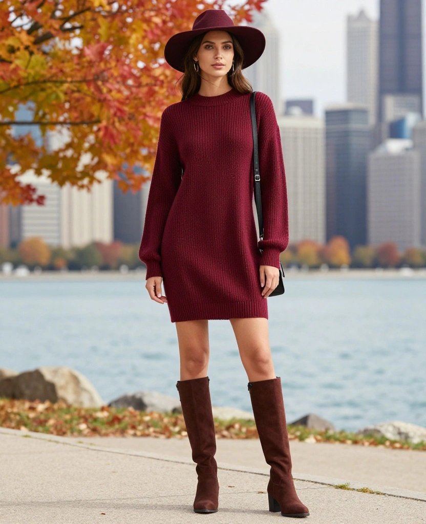 15 Stylish September Wardrobe Ideas for Your Chicago Adventure (Don’t Miss #7!) 8 What to Wear in Chicago in September 15 Stylish September Wardrobe Ideas for Your Chicago Adventure (Don’t Miss #7!) - 2. Cozy Sweater Dress 1