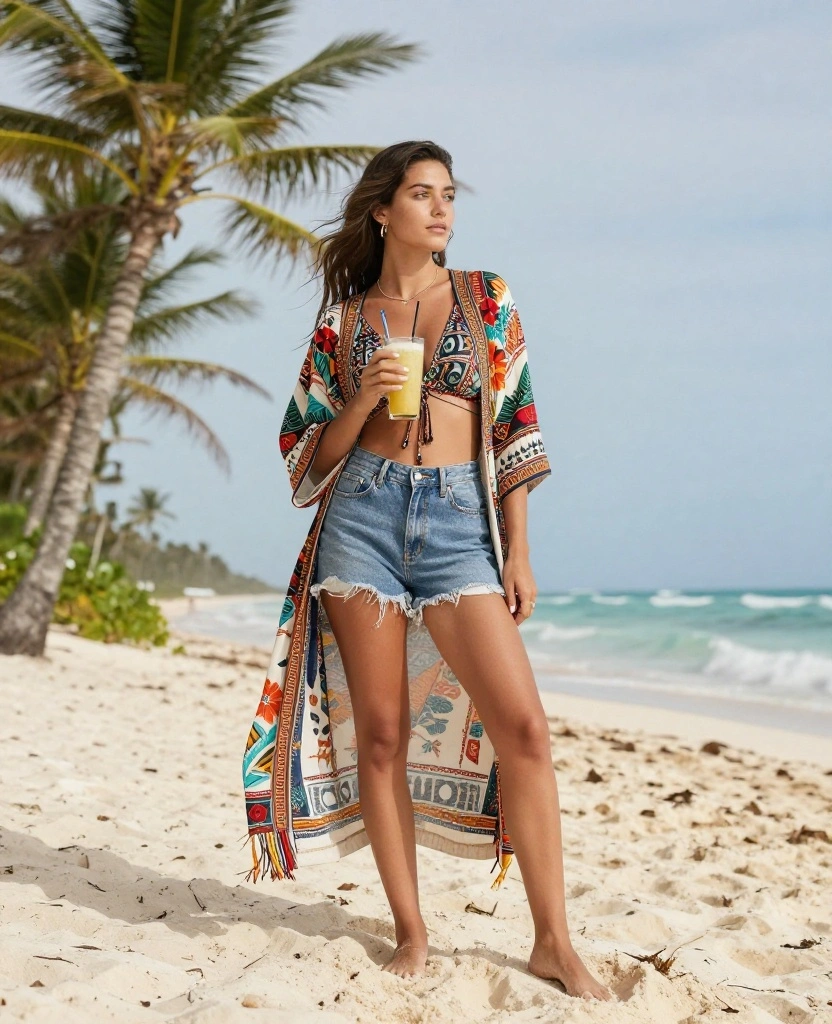 Discover 12 Outfit Ideas for Mexico in October (Perfect for Exploring Cultural Hotspots!) 15 What to Wear in Mexico in October Discover 12 Outfit Ideas for Mexico in October (Perfect for Exploring Cultural Hotspots!) - 3. Chic Denim Shorts and Lightweight Kimono 1
