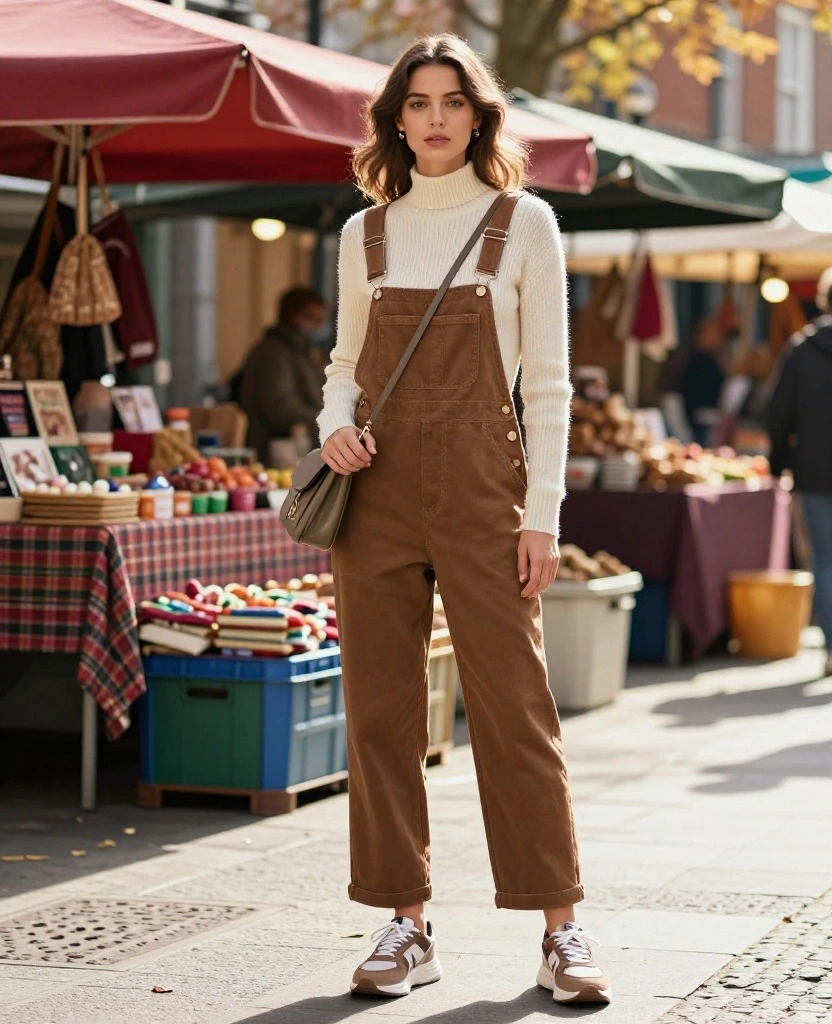 Dress Like a Local: 12 Must-Have Outfits for Dublin in September! 29 What to Wear in Dublin in September Dress Like a Local: 12 Must-Have Outfits for Dublin in September! - 5. Trendy Overalls with Lightweight Sweater 1