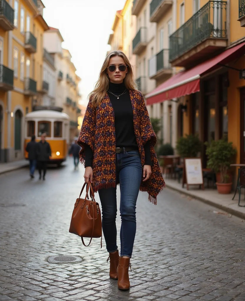 How to Pack for Lisbon in December: 12 Outfits You Can't Miss! 66 What to Wear in Lisbon in December How to Pack for Lisbon in December: 12 Outfits You Can't Miss! - 10. Layered Look with a Poncho 1