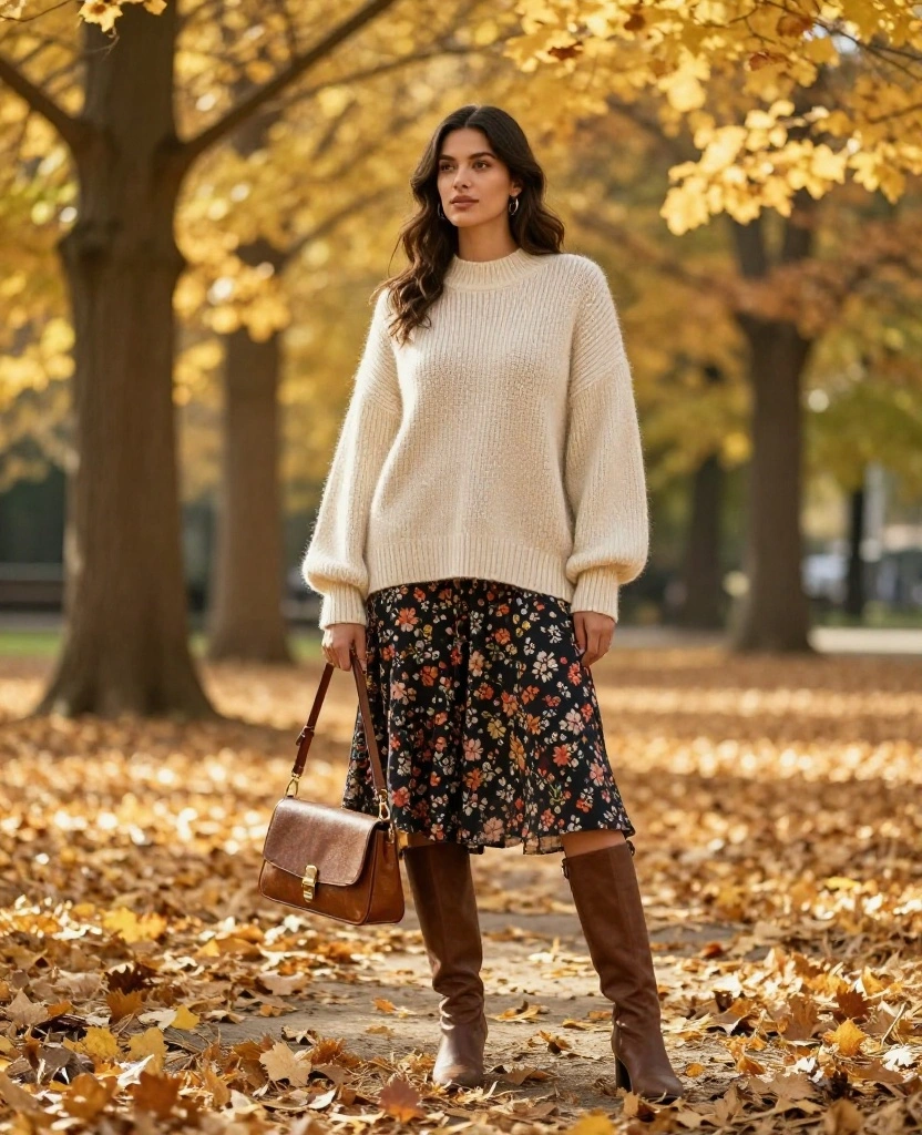 12 Chic Fall Outfits for Milan in October That Will Turn Heads Everywhere! 8 what to wear in Milan in October 12 Chic Fall Outfits for Milan in October That Will Turn Heads Everywhere! - 2. Oversized Knit Sweater with Midi Skirt 1