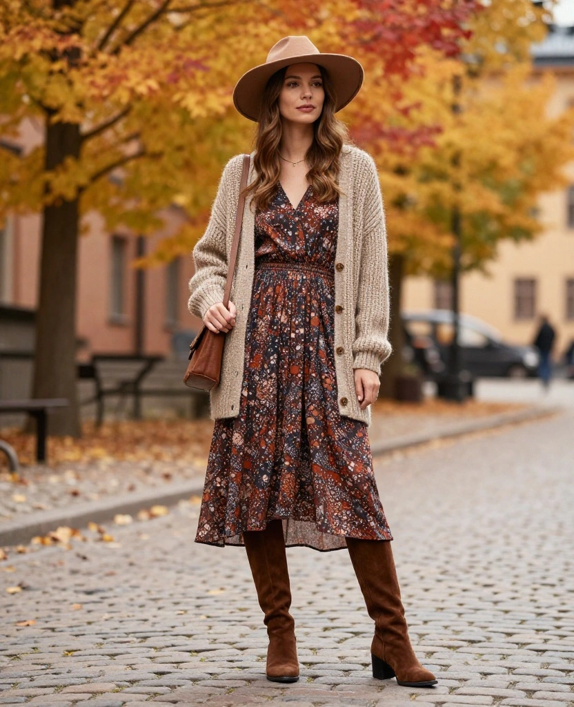 12 Cozy Stockholm Outfits for October That Will Keep You Warm and Stylish! 8 what to wear in Stockholm in October 12 Cozy Stockholm Outfits for October That Will Keep You Warm and Stylish! - 2. Cozy Chic with Midi Dresses 1