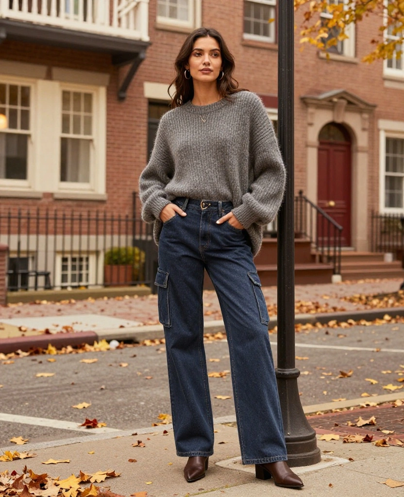 12 Must-Have Philadelphia Outfits for November That Are Both Chic and Cozy! 43 what to wear in Philadelphia in November 12 Must-Have Philadelphia Outfits for November That Are Both Chic and Cozy! - 7. Stylish Cargos with Oversized Sweaters 1