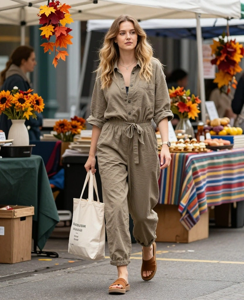 13 Eco-Friendly Outfit Ideas for a Green October in Halifax 59 what to wear in Halifax in October 13 Eco-Friendly Outfit Ideas for a Green October in Halifax - 9. Casual Jumpsuit with Eco-Conscious Footwear 1