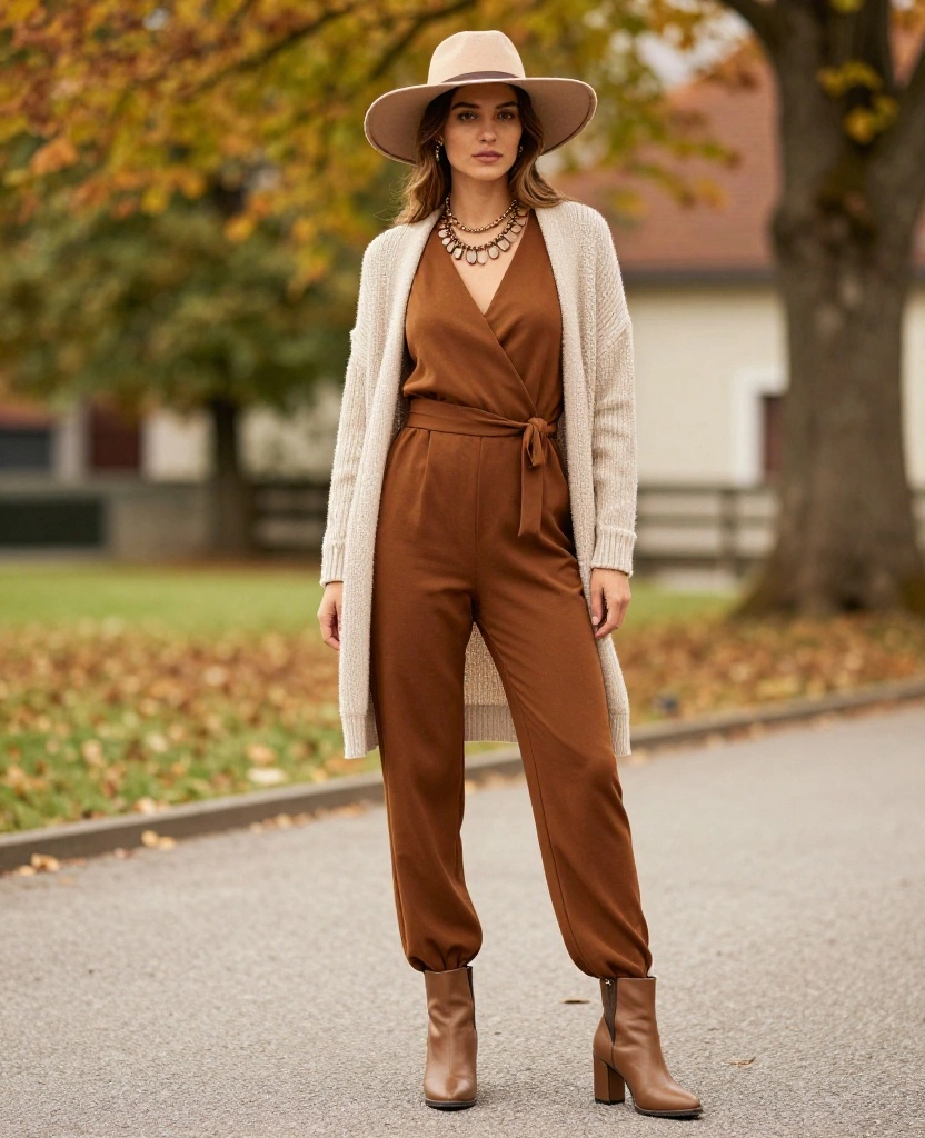14 Outfit Ideas for a Stylish October in Innsbruck (Don't Skip #8!) 73 what to wear in Innsbruck in October 14 Outfit Ideas for a Stylish October in Innsbruck (Don't Skip #8!) - 11. Stylish Jumpsuit with a Lightweight Cardigan 1