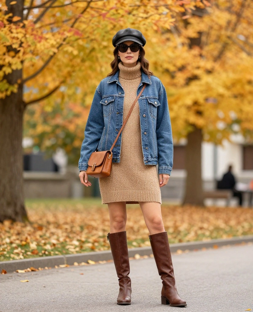 14 Outfit Ideas for a Stylish October in Innsbruck (Don't Skip #8!) 95 what to wear in Innsbruck in October 14 Outfit Ideas for a Stylish October in Innsbruck (Don't Skip #8!) - 14. Sweater Dress with a Denim Jacket 1