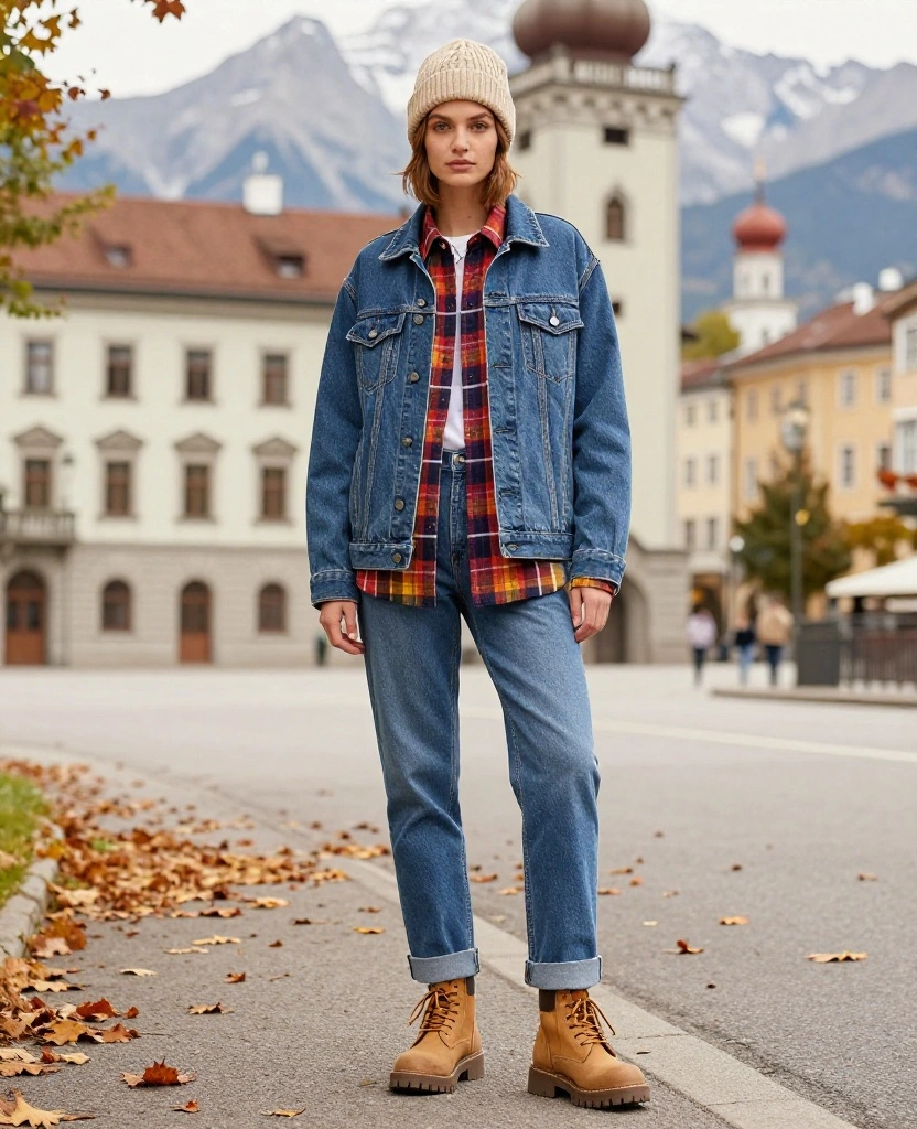 14 Outfit Ideas for a Stylish October in Innsbruck (Don't Skip #8!) 8 what to wear in Innsbruck in October 14 Outfit Ideas for a Stylish October in Innsbruck (Don't Skip #8!) - 2. Layered Denim Jacket with a Flannel Shirt 1
