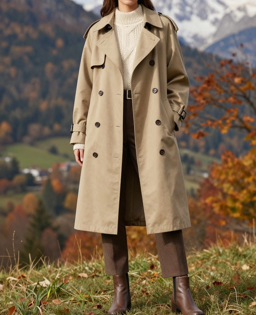 14 Outfit Ideas for a Stylish October in Innsbruck (Don't Skip #8!) 15 what to wear in Innsbruck in October 14 Outfit Ideas for a Stylish October in Innsbruck (Don't Skip #8!) - 3. Classic Trench Coat with Chunky Knit 1