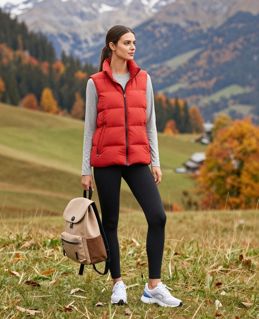 14 Outfit Ideas for a Stylish October in Innsbruck (Don't Skip #8!) 29 what to wear in Innsbruck in October 14 Outfit Ideas for a Stylish October in Innsbruck (Don't Skip #8!) - 5. Puffer Vest with a Long-Sleeve Tee and Leggings 1