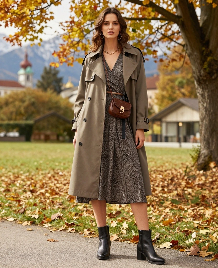 14 Outfit Ideas for a Stylish October in Innsbruck (Don't Skip #8!) 52 what to wear in Innsbruck in October 14 Outfit Ideas for a Stylish October in Innsbruck (Don't Skip #8!) - 8. Layered Look with a Wrap Dress and a Lightweight Trench 1