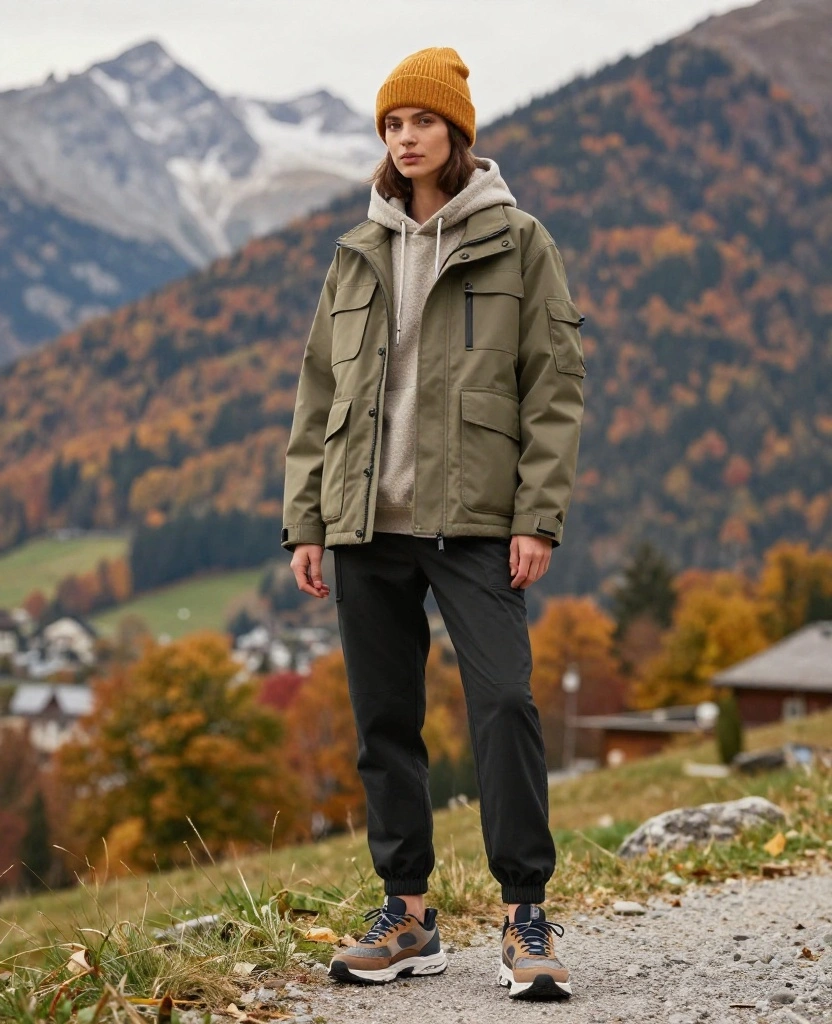 14 Outfit Ideas for a Stylish October in Innsbruck (Don't Skip #8!) 59 what to wear in Innsbruck in October 14 Outfit Ideas for a Stylish October in Innsbruck (Don't Skip #8!) - 9. Utility Jacket over a Cozy Hoodie 1