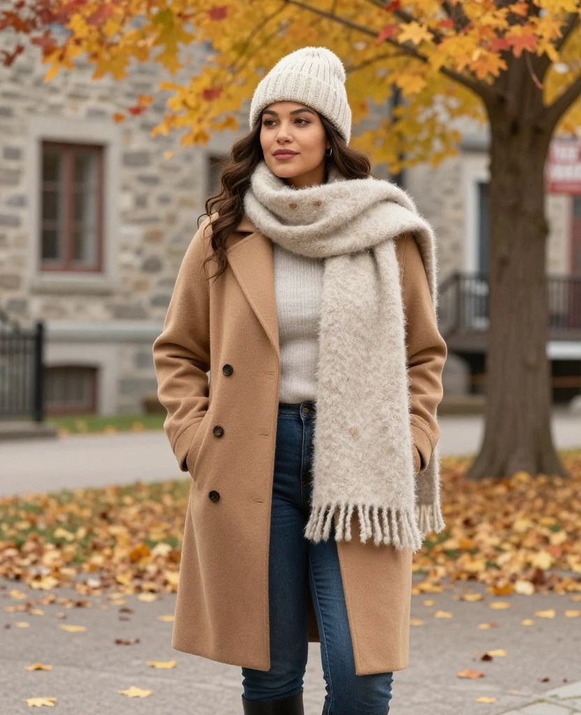 14 Trendy Outfits to Rock in Québec City This October (You’ll Love #6!) 48 What to Wear in Québec City in October 14 Trendy Outfits to Rock in Québec City This October (You’ll Love #6!) - 8. Fluffy Scarves and Beanies 1