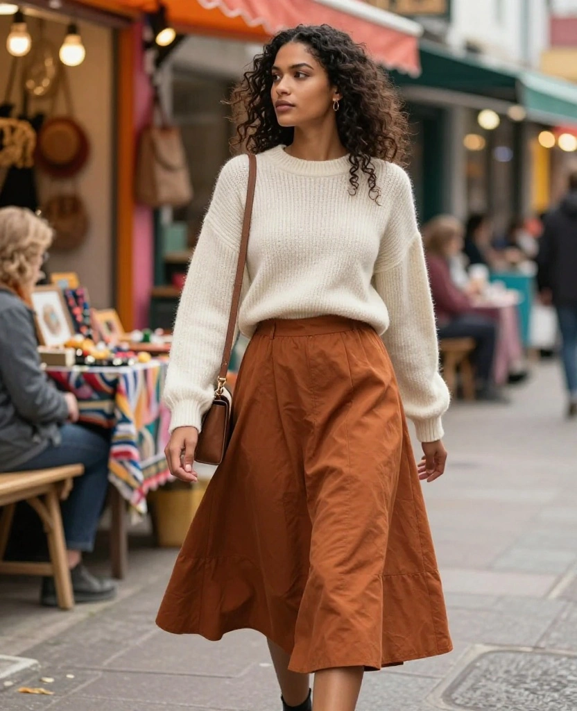 14 Trendy Outfits to Rock in Seville This October (Warning: #9 Is a Game Changer!) 22 What to Wear in Seville in October 14 Trendy Outfits to Rock in Seville This October (Warning: #9 Is a Game Changer!) - 4. Stylish Midi Skirts with Cozy Sweaters 1