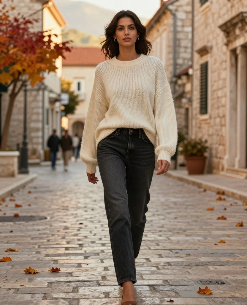 15 Chic Looks to Rock in Kotor This October (Especially #8!) 34 what to wear in Kotor in October 15 Chic Looks to Rock in Kotor This October (Especially #8!) - 6. Classic Jeans and Cozy Knit Sweaters 1