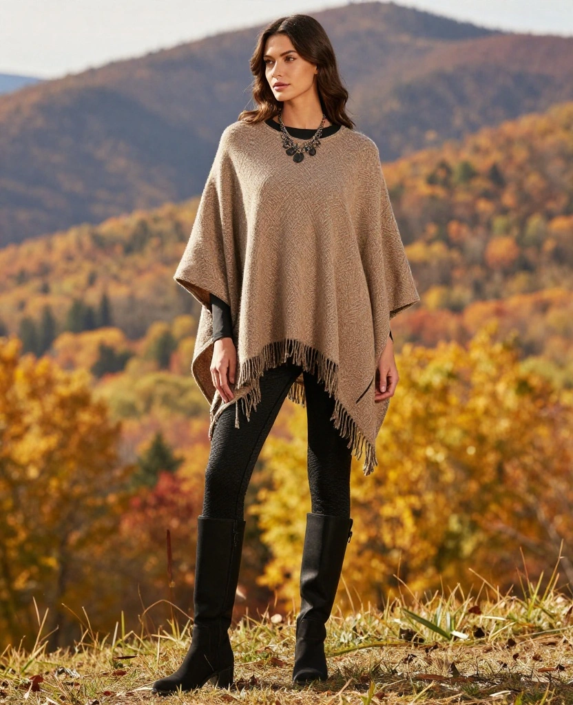 15 Cozy Layering Ideas for a Perfect Jasper October Adventure (Don't Miss #4!) 59 What to Wear in Jasper in October 15 Cozy Layering Ideas for a Perfect Jasper October Adventure (Don't Miss #4!) - 9. Textured Ponchos with Leggings 1