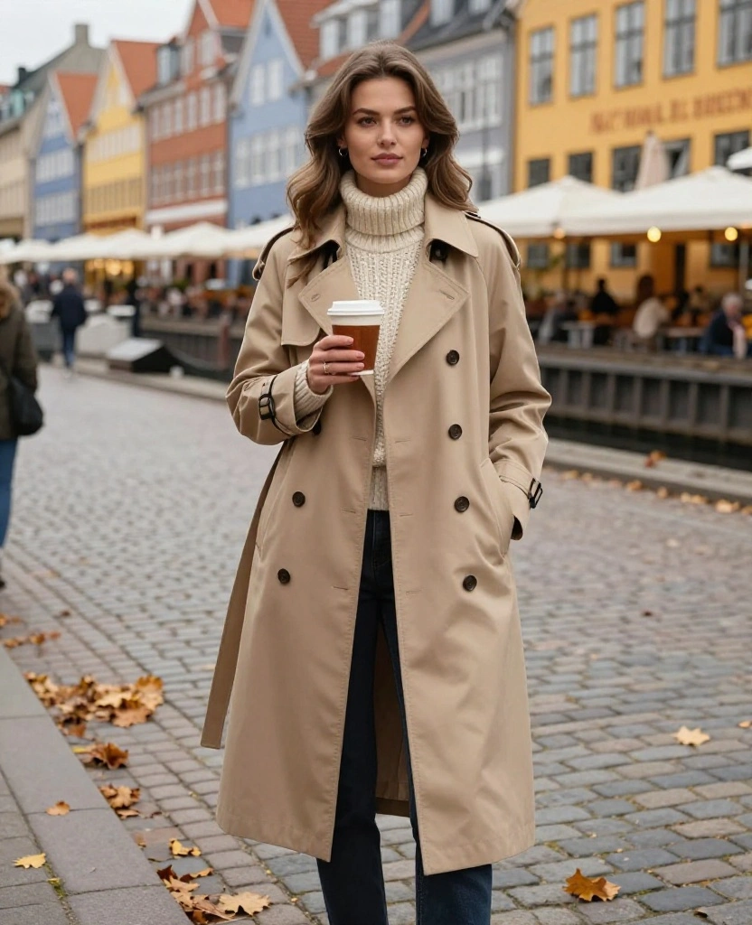 15 Cozy and Stylish Fall Outfits for Your Copenhagen October Getaway! 1 what to wear in Copenhagen in October 15 Cozy and Stylish Fall Outfits for Your Copenhagen October Getaway! - 1. Classic Trench Coat and Chunky Knit 1