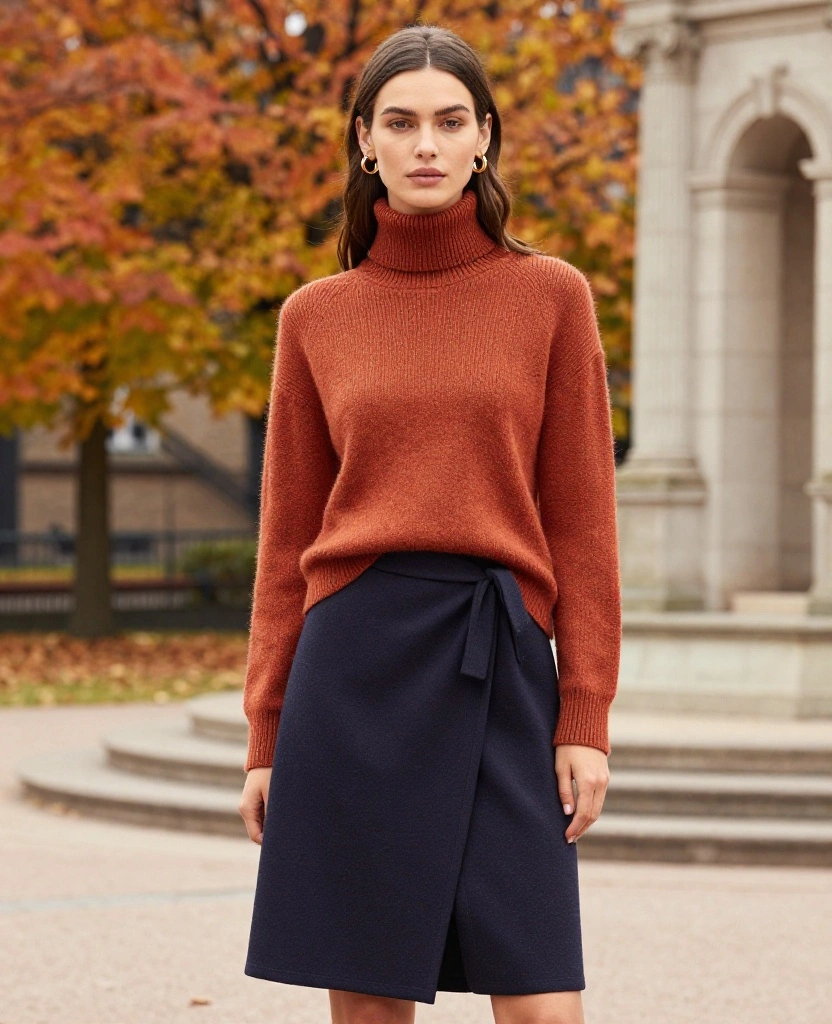 15 Cozy and Stylish Fall Outfits for Your Copenhagen October Getaway! 49 what to wear in Copenhagen in October 15 Cozy and Stylish Fall Outfits for Your Copenhagen October Getaway! - 11. Turtleneck Sweater with a Wrap Skirt 1