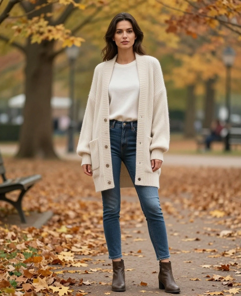 15 Cozy and Stylish Fall Outfits for Your Copenhagen October Getaway! 60 what to wear in Copenhagen in October 15 Cozy and Stylish Fall Outfits for Your Copenhagen October Getaway! - 12. Layered Cardigans with Slim Fit Jeans 1