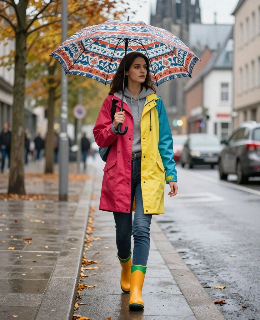 15 Must-Have Outfits for Your Cologne October Adventure (You Won't Want to Miss #7!) 87 what to wear in Cologne in October 15 Must-Have Outfits for Your Cologne October Adventure (You Won't Want to Miss #7!) - 13. Colorful Raincoat with Fun Umbrella 1