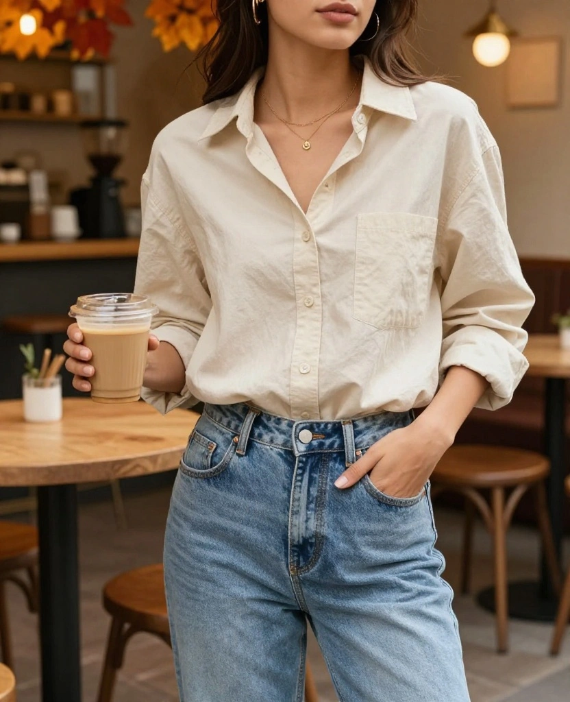 15 Must-Have Outfits for Your Cologne October Adventure (You Won't Want to Miss #7!) 94 what to wear in Cologne in October 15 Must-Have Outfits for Your Cologne October Adventure (You Won't Want to Miss #7!) - 14. Casual Button-Up with High-Waisted Jeans 1