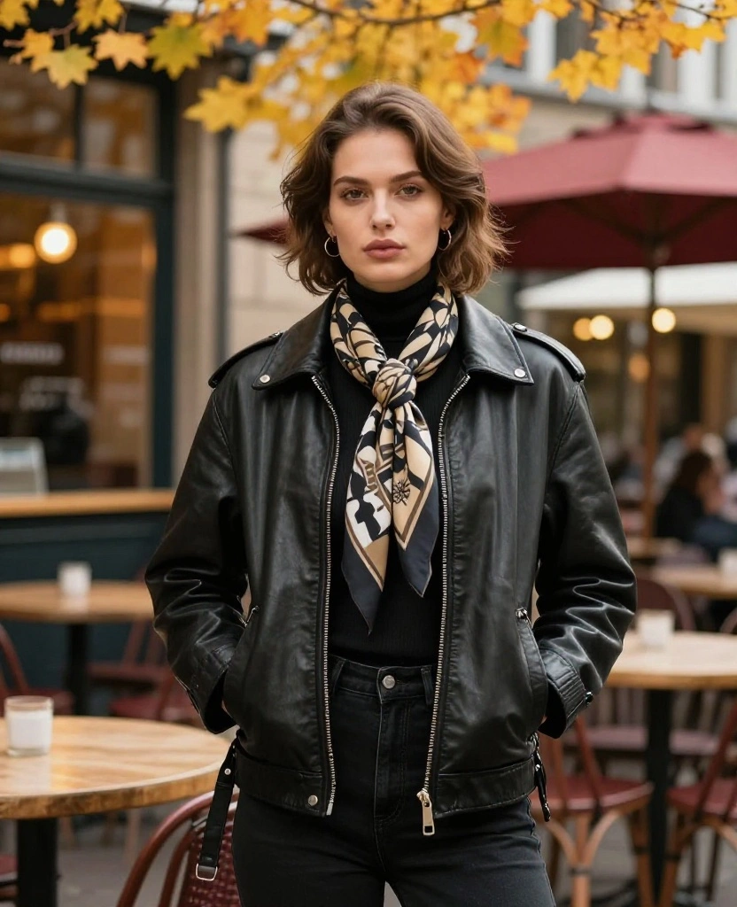 15 Must-Have Outfits for Your Cologne October Adventure (You Won't Want to Miss #7!) 29 what to wear in Cologne in October 15 Must-Have Outfits for Your Cologne October Adventure (You Won't Want to Miss #7!) - 5. Classic Leather Jacket and Scarf 1