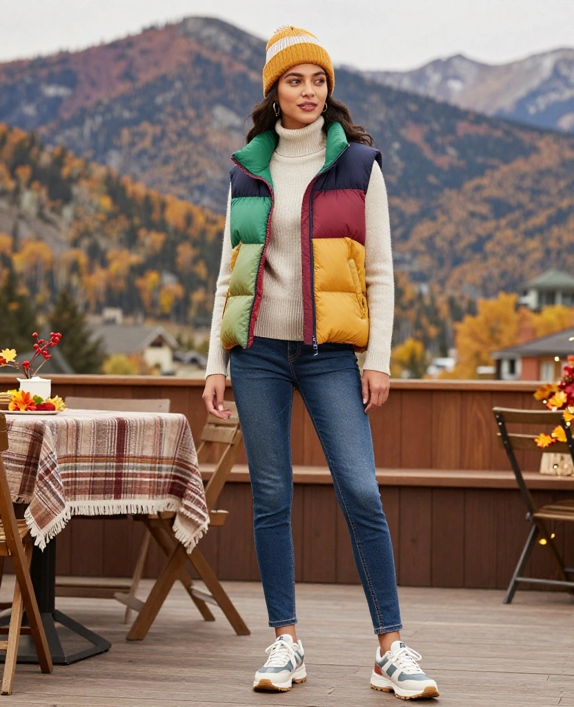 15 Trending Outfits for Your Aspen Adventure in October (You Won't Believe #7!) 15 What to Wear in Aspen in October 15 Trending Outfits for Your Aspen Adventure in October (You Won't Believe #7!) - 3. Puffer Vest with Turtleneck 1