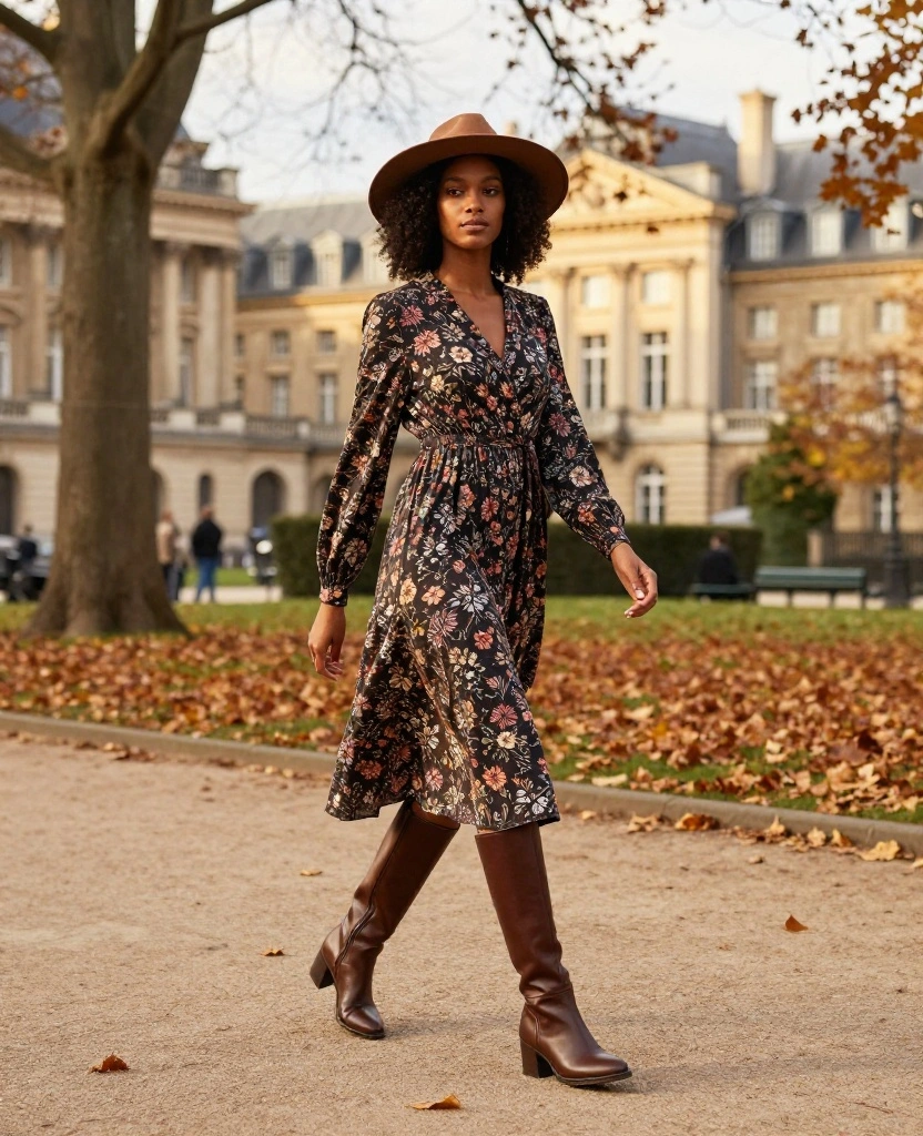 Fall in Love with Brussels: 12 Stylish Outfits for October 8 what to wear in Brussels in October Fall in Love with Brussels: 12 Stylish Outfits for October - 2. Chic Midi Dresses with Boots 1