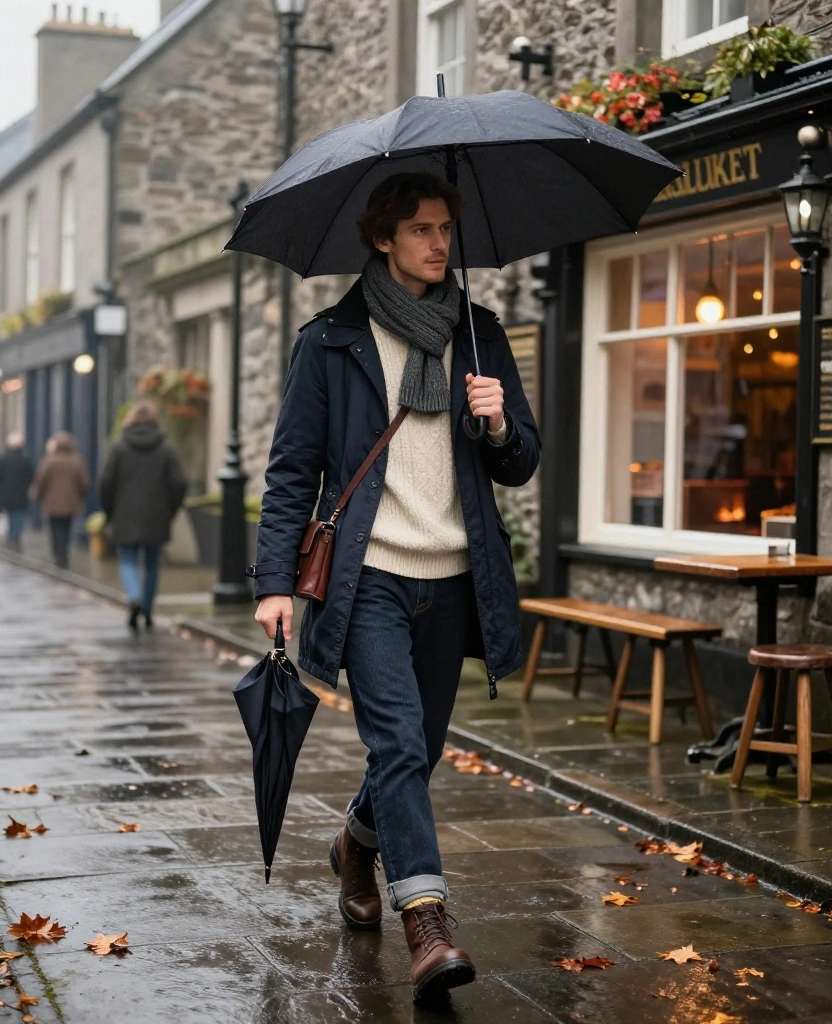 10 Killarney November Outfits That Go From Castle Sightseeing to Cozy Pub Evenings 22 What to Wear in Killarney in November 10 Killarney November Outfits That Go From Castle Sightseeing to Cozy Pub Evenings - 4. The Fisherman Knit and Dark Denim City-Walk Outfit 1
