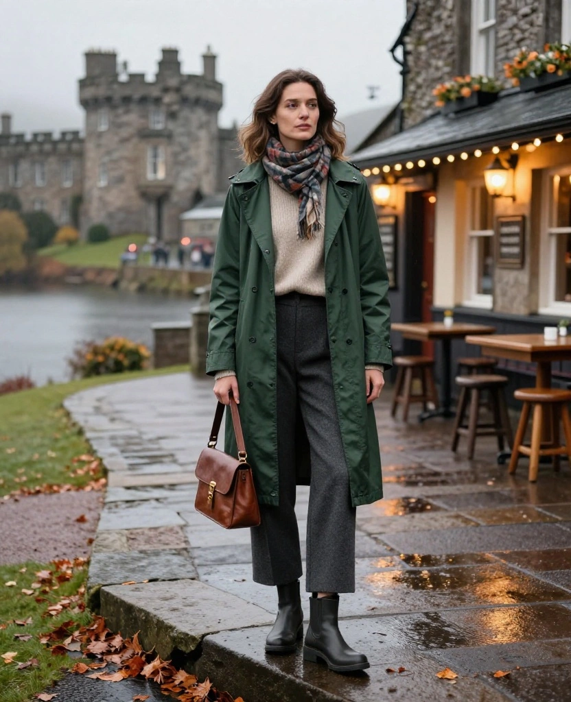 10 Killarney November Outfits That Go From Castle Sightseeing to Cozy Pub Evenings 29 What to Wear in Killarney in November 10 Killarney November Outfits That Go From Castle Sightseeing to Cozy Pub Evenings - 5. The Wide-Leg Trouser and Rain Shell Pairing 1