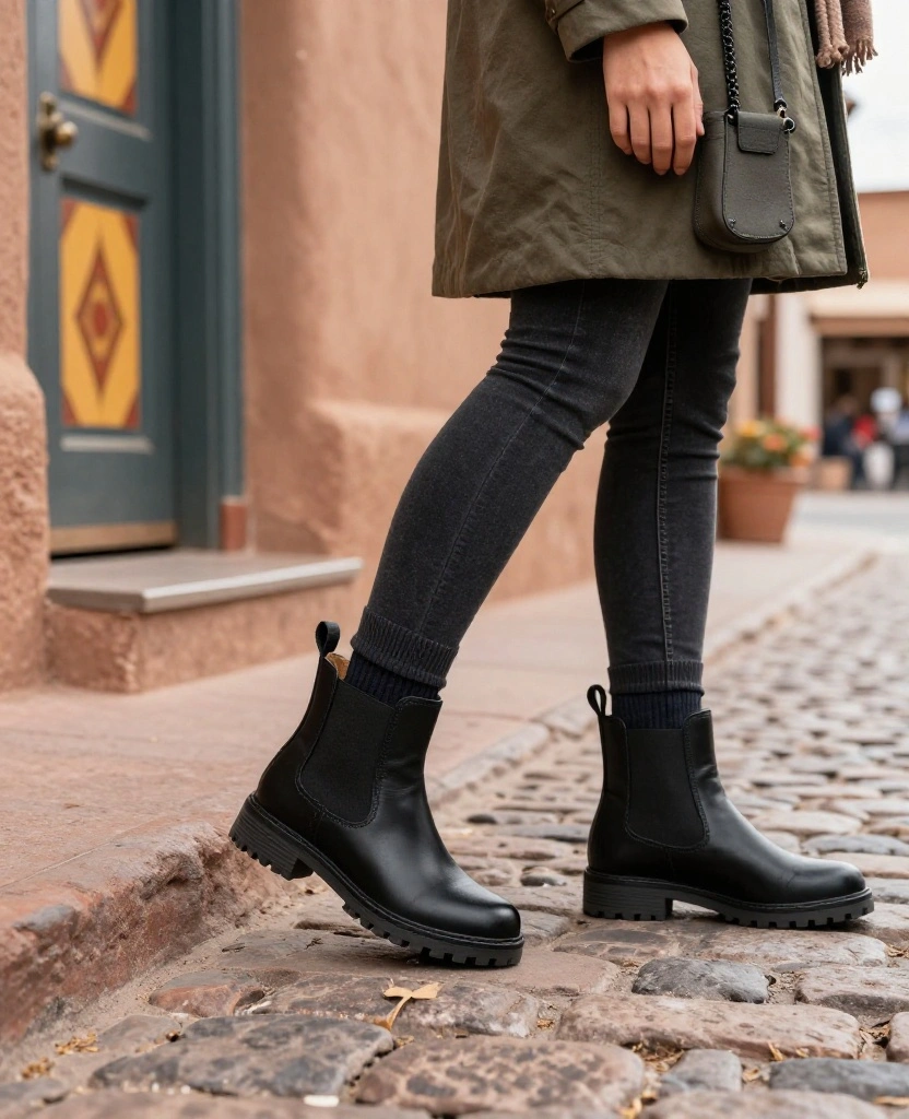 11 Best Shoes to Wear in Santa Fe in December (Cute, Comfortable, and Ready for Cobblestones!) 13 What to Wear in Santa Fe in December 11 Best Shoes to Wear in Santa Fe in December (Cute, Comfortable, and Ready for Cobblestones!) - 3. Lug-Sole Chelsea Boots with Easy Slip-On Style 1