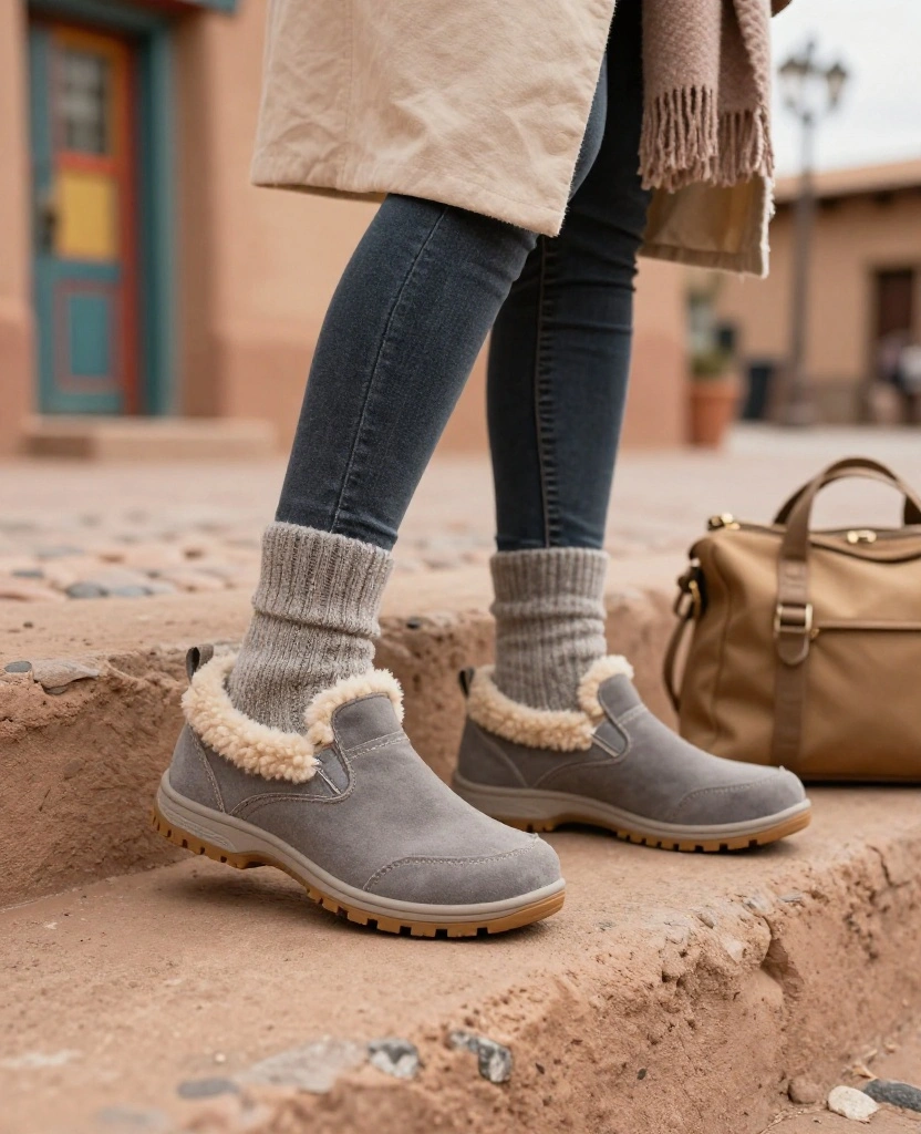 11 Best Shoes to Wear in Santa Fe in December (Cute, Comfortable, and Ready for Cobblestones!) 48 What to Wear in Santa Fe in December 11 Best Shoes to Wear in Santa Fe in December (Cute, Comfortable, and Ready for Cobblestones!) - 8. Fleece-Lined Slip-On Shoes for Cold Mornings and Quick Errands 1