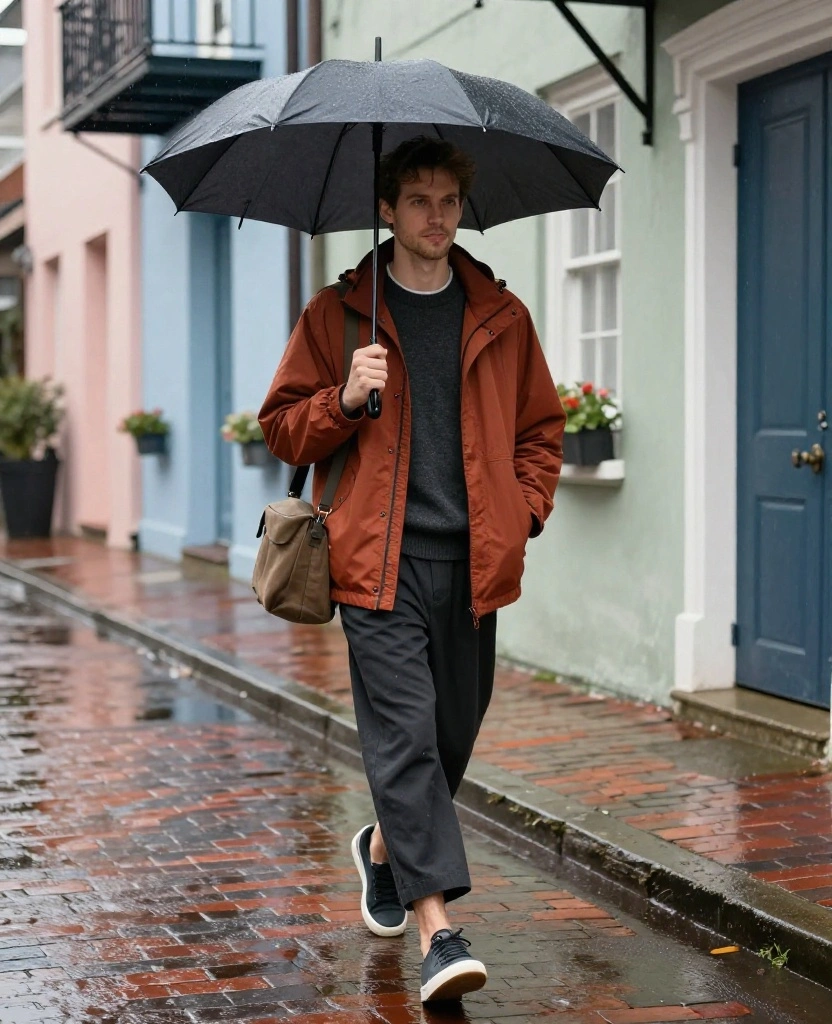 11 Charleston December Weather Outfits That’ll Keep You Dry Without Ruining Your Style 8 What to Wear in Charleston in December 11 Charleston December Weather Outfits That’ll Keep You Dry Without Ruining Your Style - 2. A Water-Resistant Shell With Wide-Leg Trousers 1