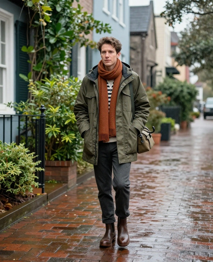 11 Charleston December Weather Outfits That’ll Keep You Dry Without Ruining Your Style 57 What to Wear in Charleston in December 11 Charleston December Weather Outfits That’ll Keep You Dry Without Ruining Your Style - 9. A Utility Jacket With Ponte Pants for All-Day Comfort 1