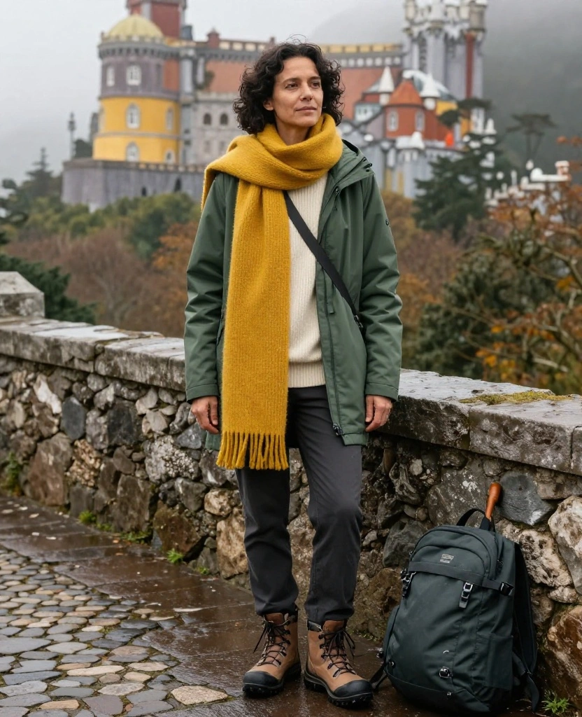 11 Genius Layering Ideas for Sintra in November (Perfect for Chilly Castle Walks!) 14 What to Wear in Sintra in November 11 Genius Layering Ideas for Sintra in November (Perfect for Chilly Castle Walks!) - 4. Let a Bright Scarf Do the Styling Work 1