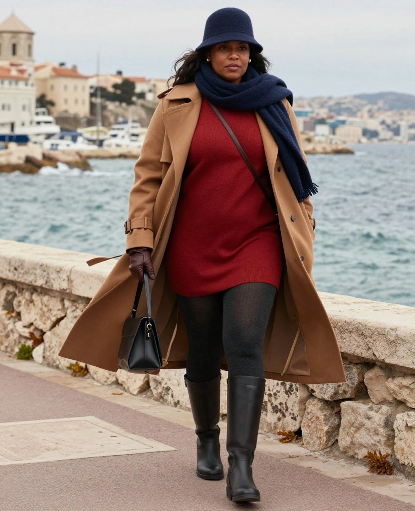11 Mistral-Proof Outfit Ideas for Marseille in November That Keep the Chill Out 36 What to Wear in Marseille in November 11 Mistral-Proof Outfit Ideas for Marseille in November That Keep the Chill Out - 6. A Sweater Dress with Thermal Tights and Tall Boots 1