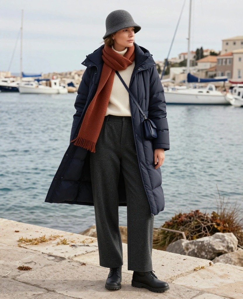 11 Mistral-Proof Outfit Ideas for Marseille in November That Keep the Chill Out 43 What to Wear in Marseille in November 11 Mistral-Proof Outfit Ideas for Marseille in November That Keep the Chill Out - 7. Wide-Leg Trousers with a Cropped Windproof Puffer 1