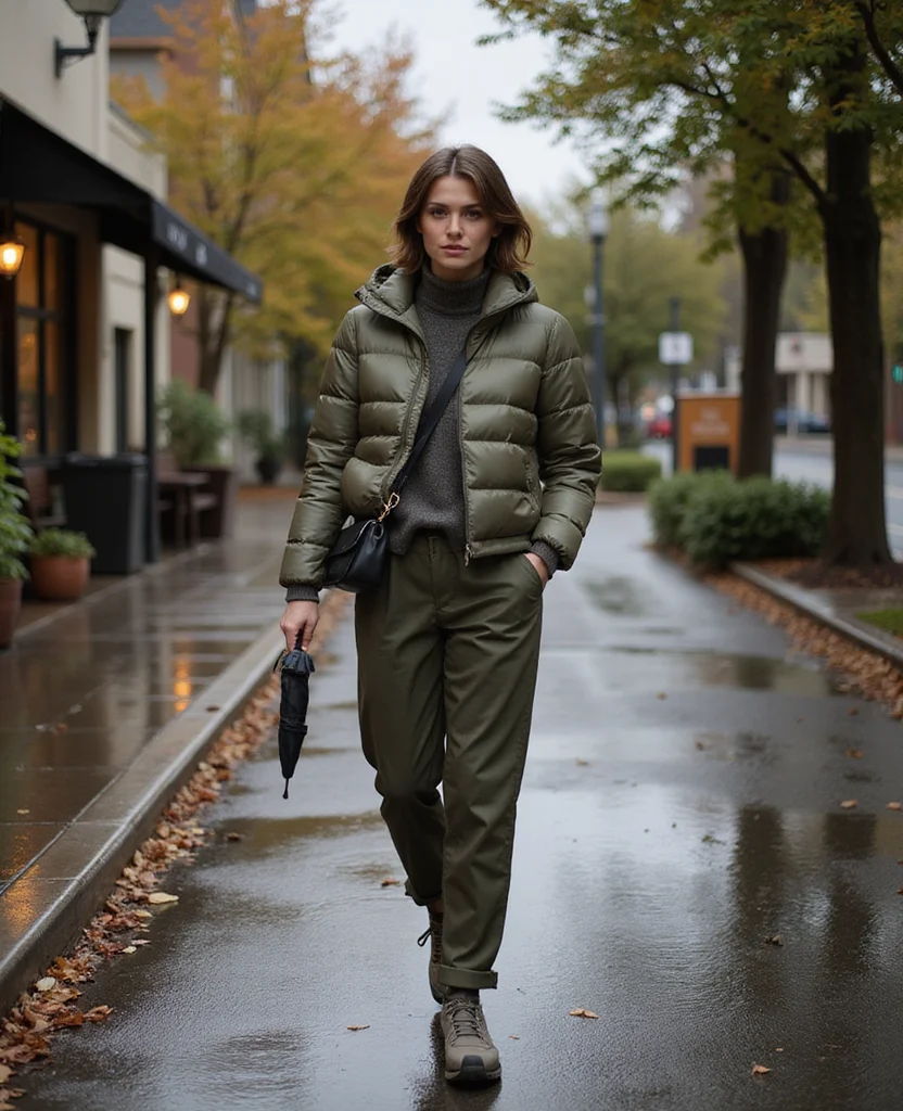 11 Rain-Ready Outfit Ideas for What to Wear in Sonoma in November Without Sacrificing Your Style 26 what to wear in Sonoma in November 11 Rain-Ready Outfit Ideas for What to Wear in Sonoma in November Without Sacrificing Your Style - 6. A Monochrome Rain Outfit with a Cropped Puffer and Waterproof Sneakers 1