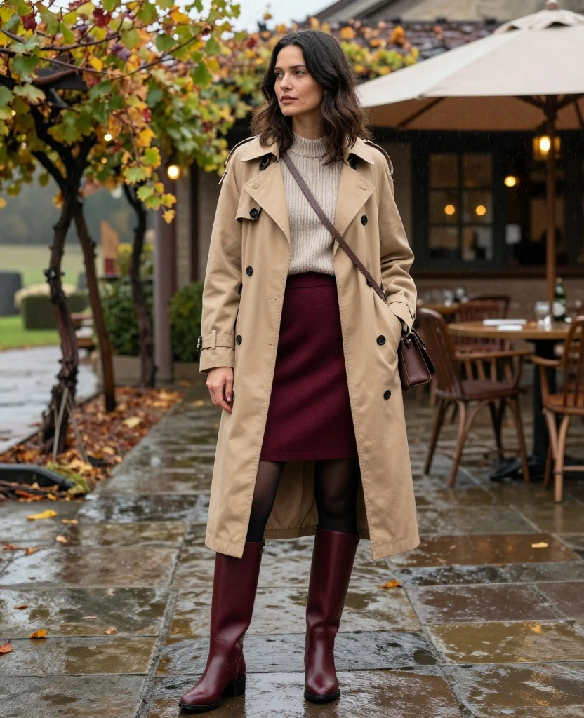 11 Rain-Ready Outfit Ideas for What to Wear in Sonoma in November Without Sacrificing Your Style 37 what to wear in Sonoma in November 11 Rain-Ready Outfit Ideas for What to Wear in Sonoma in November Without Sacrificing Your Style - 7. A Midi Skirt, Cozy Tights, and a Water-Resistant Trench 1