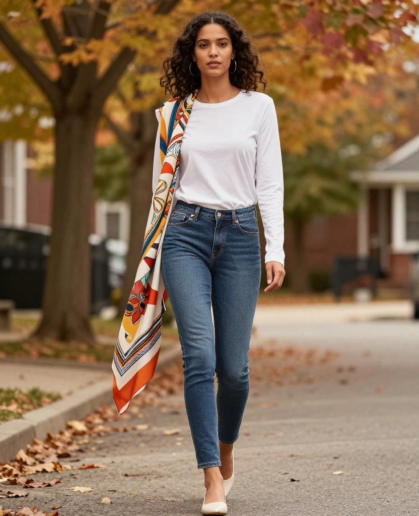 12 Chic November Looks for Milwaukee That'll Keep You Cozy and Stylish! 66 What to Wear in Milwaukee in November 12 Chic November Looks for Milwaukee That'll Keep You Cozy and Stylish! - 10. Printed Scarf and Basic Layers 1