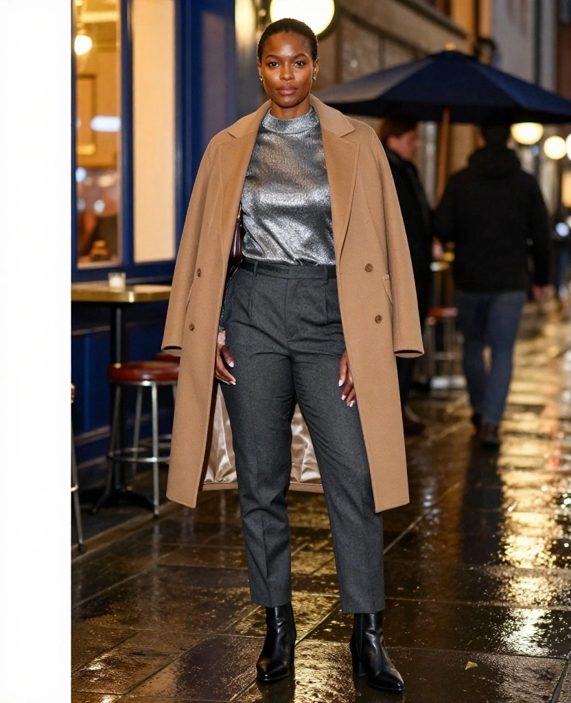 12 Liverpool Nightlife Outfits for November That Look Sharp and Keep You Warm (No Bulky Layers!) 50 What to wear in Liverpool in November 12 Liverpool Nightlife Outfits for November That Look Sharp and Keep You Warm (No Bulky Layers!) - 10. The Metallic Knit Top with Tailored Trousers 1