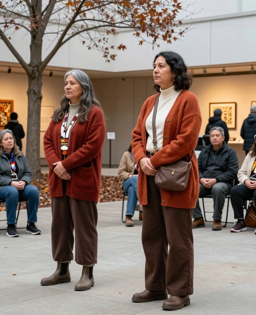 12 Native American Heritage Month Outfits for November Cultural Events: Thoughtful, Comfortable, and Weather-Ready! 29 What to Wear to November Cultural Festivals in the USA 12 Native American Heritage Month Outfits for November Cultural Events: Thoughtful, Comfortable, and Weather-Ready! - 5. Wide-Leg Trousers with a Fine-Knit Cardigan 1