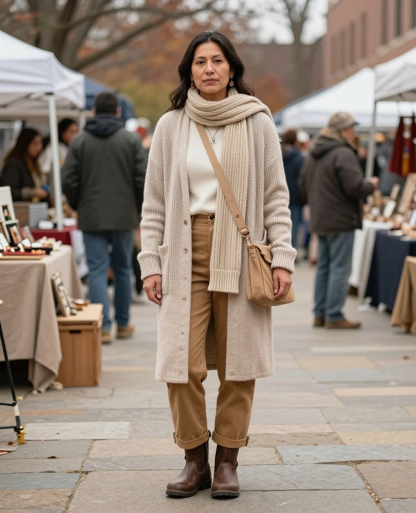 12 Native American Heritage Month Outfits for November Cultural Events: Thoughtful, Comfortable, and Weather-Ready! 45 What to Wear to November Cultural Festivals in the USA 12 Native American Heritage Month Outfits for November Cultural Events: Thoughtful, Comfortable, and Weather-Ready! - 7. A Soft Earth-Tone Monochrome Outfit with Textured Layers 1