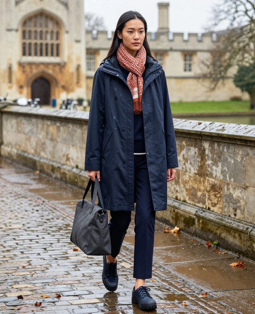 12 Stylish Cambridge November Outfits for Rainy Sightseeing Days (Yes, You Can Look Cute and Stay Dry!) 62 What to Wear in Cambridge in November 12 Stylish Cambridge November Outfits for Rainy Sightseeing Days (Yes, You Can Look Cute and Stay Dry!) - 10. The Monochrome Raincoat with a Patterned Scarf 1
