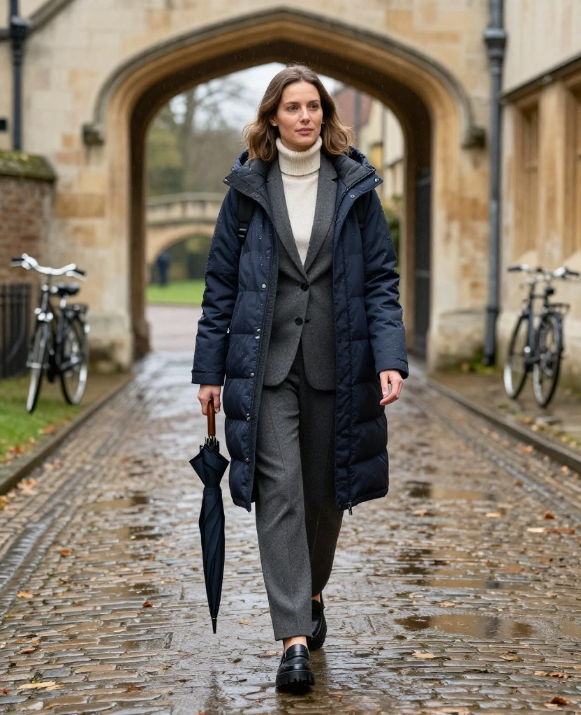 12 Stylish Cambridge November Outfits for Rainy Sightseeing Days (Yes, You Can Look Cute and Stay Dry!) 71 What to Wear in Cambridge in November 12 Stylish Cambridge November Outfits for Rainy Sightseeing Days (Yes, You Can Look Cute and Stay Dry!) - 11. The Soft Tailored Suit with a Packable Puffer Layer 1