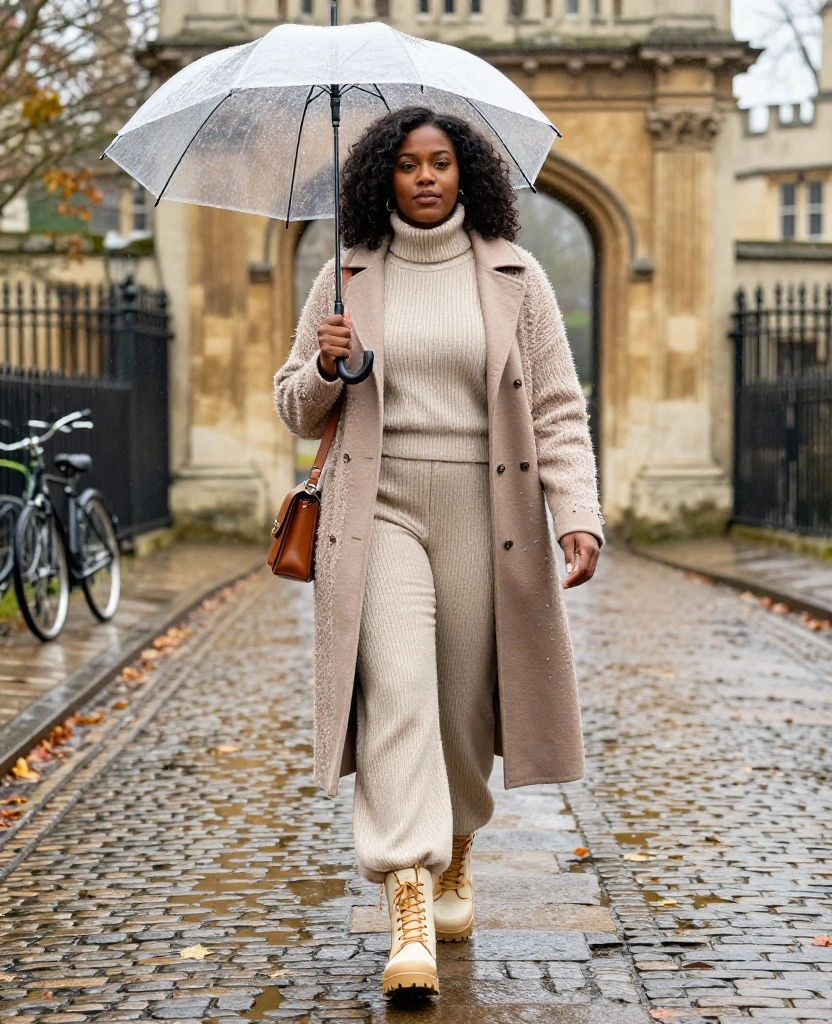 12 Stylish Cambridge November Outfits for Rainy Sightseeing Days (Yes, You Can Look Cute and Stay Dry!) 15 What to Wear in Cambridge in November 12 Stylish Cambridge November Outfits for Rainy Sightseeing Days (Yes, You Can Look Cute and Stay Dry!) - 3. A Tonal Knit Set with Wide-Leg Trousers 1