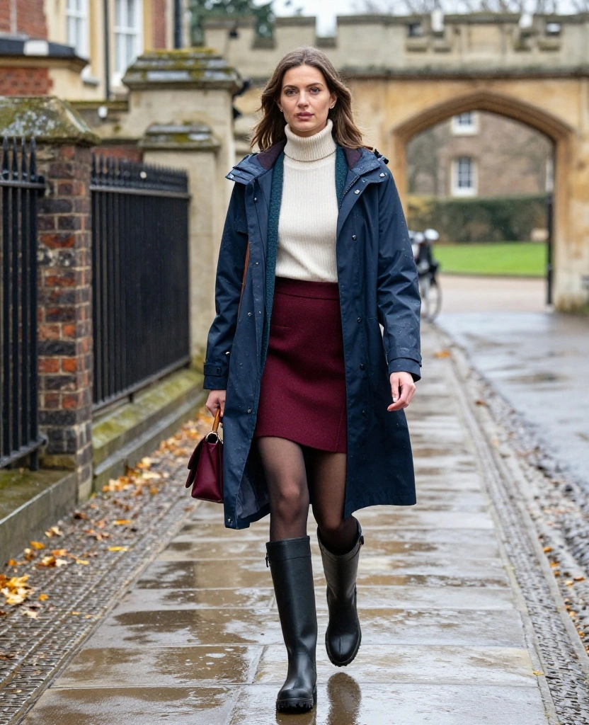 12 Stylish Cambridge November Outfits for Rainy Sightseeing Days (Yes, You Can Look Cute and Stay Dry!) 20 What to Wear in Cambridge in November 12 Stylish Cambridge November Outfits for Rainy Sightseeing Days (Yes, You Can Look Cute and Stay Dry!) - 4. The Wool Mini Skirt with Fleece Tights and a Long Raincoat 1