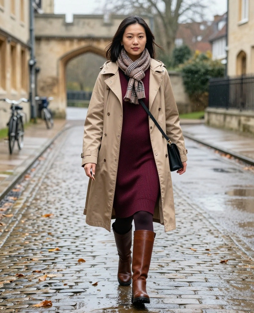 12 Stylish Cambridge November Outfits for Rainy Sightseeing Days (Yes, You Can Look Cute and Stay Dry!) 55 What to Wear in Cambridge in November 12 Stylish Cambridge November Outfits for Rainy Sightseeing Days (Yes, You Can Look Cute and Stay Dry!) - 9. The Cozy Dress over Thermals with Rain-Ready Boots 1